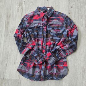 BDG | red blue south western Aztec print button-up flannel shirt | WMS S